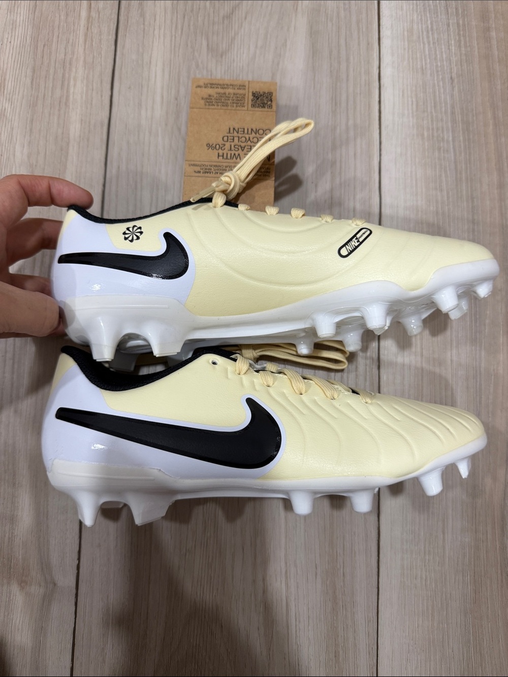 Nike Pale Yellow & White Firm-Ground Soccer Cleats with Black Swoosh
